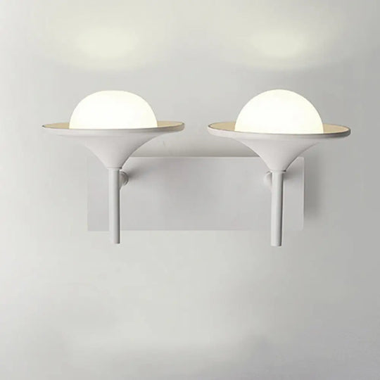 Metallic Flared Wall Sconce Lamp: Modern 2-Light Led Lighting In White For Bedside