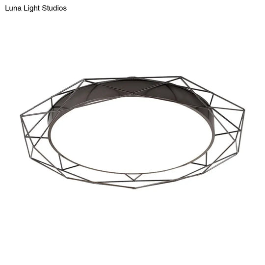 Metallic Flush Mount Ceiling Light – Round Nordic Gold/Black Wire Frame Ideal For Bedroom