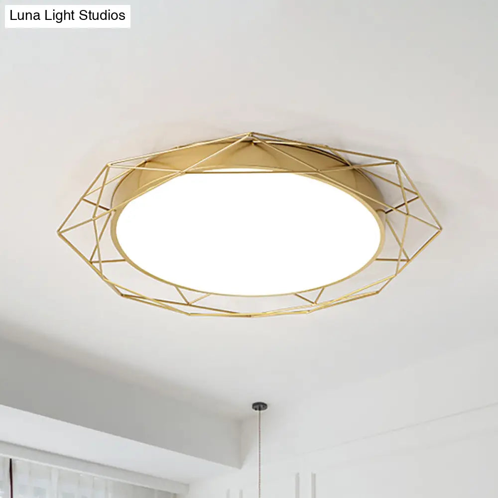 Metallic Flush Mount Ceiling Light Round Nordic Gold/Black Wire Frame Ideal For Bedroom 21.5/25.5