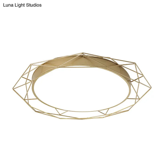 Metallic Flush Mount Ceiling Light Round Nordic Gold/Black Wire Frame Ideal For Bedroom 21.5/25.5