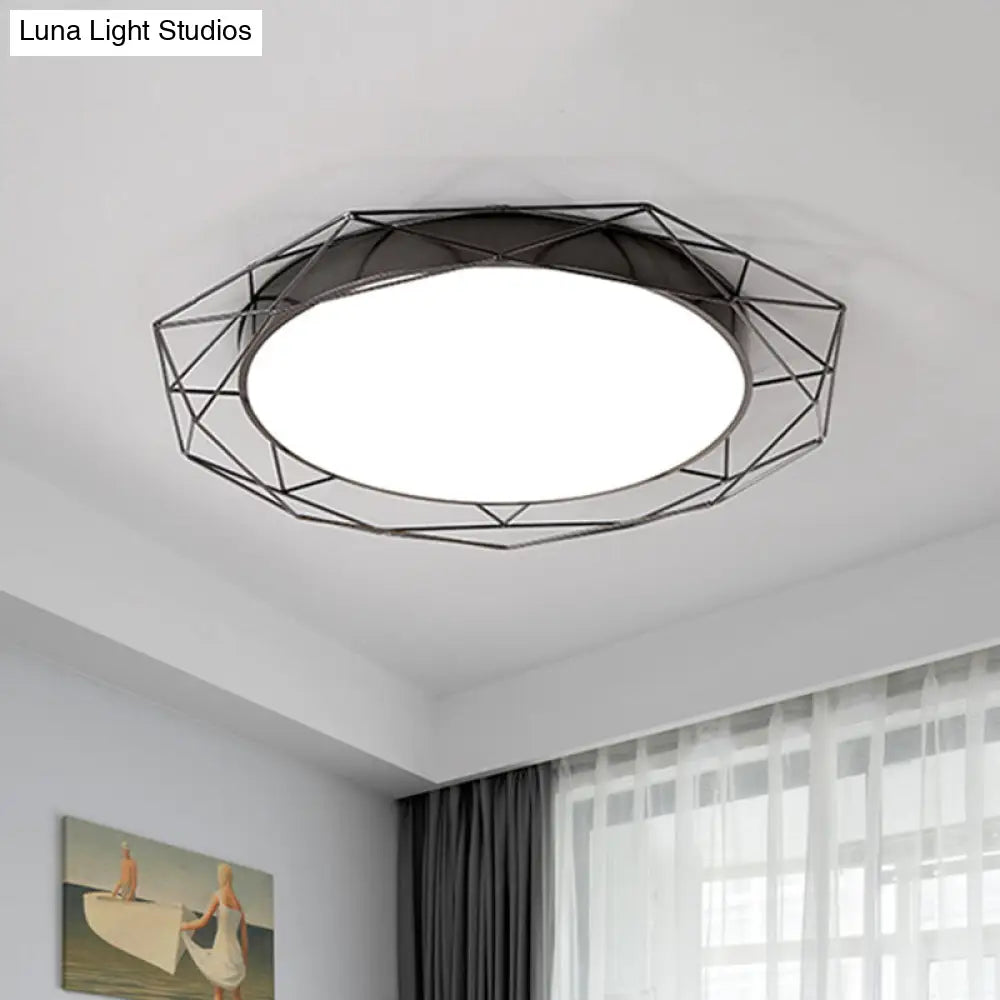 Metallic Flush Mount Ceiling Light Round Nordic Gold/Black Wire Frame Ideal For Bedroom 21.5/25.5