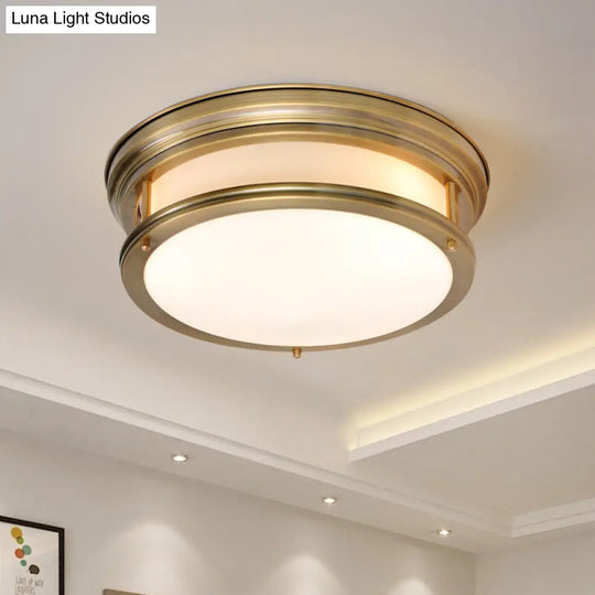 Metallic Flush Mount Lamp: Colonial 3-Light Ceiling Fixture - Gold