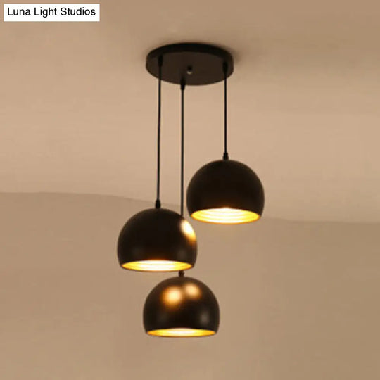 Industrial Style Metallic Globe Pendant Light With 3 Heads Black For Living Room Ceiling -