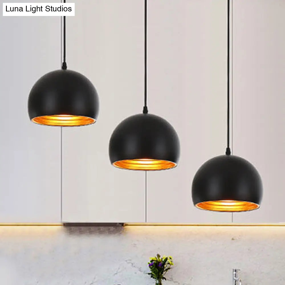 Industrial Style Metallic Globe Pendant Light With 3 Heads Black For Living Room Ceiling -