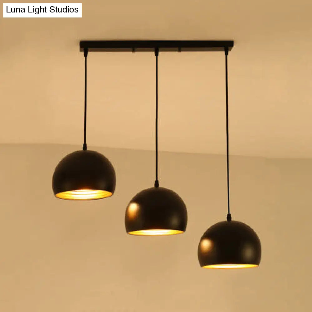 Industrial Style Metallic Globe Pendant Light With 3 Heads Black For Living Room Ceiling -