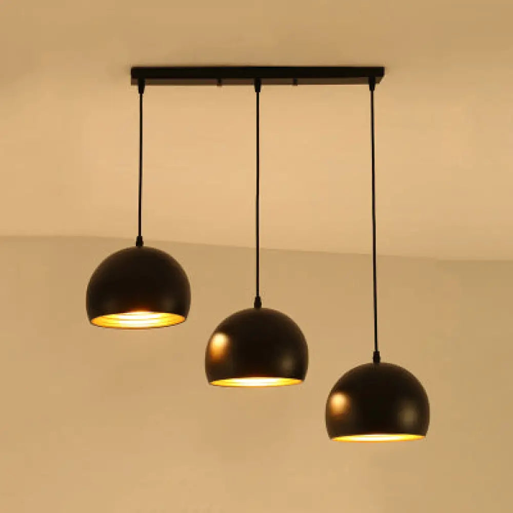 Metallic Globe Pendant Light - Industrial Style 3-Head Ceiling Fixture For Living Room In Black /