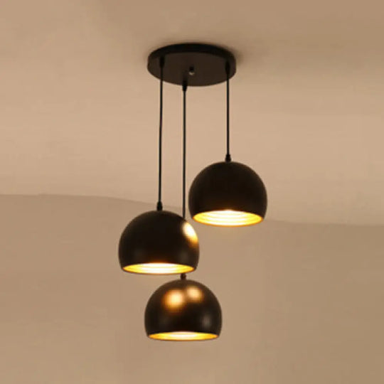 Metallic Globe Pendant Light - Industrial Style 3-Head Ceiling Fixture For Living Room In Black /