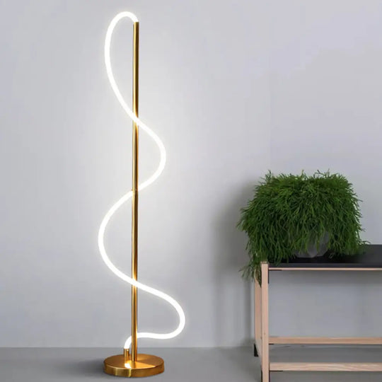 Metallic Gold Led Floor Lamp For Study Room - Modernist Spiral Line Reading Light