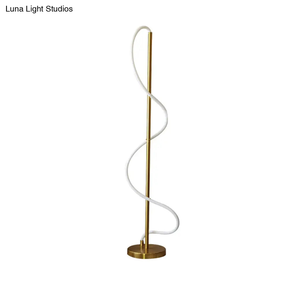 Metallic Gold Led Floor Lamp For Study Room - Modernist Spiral Line Reading Light