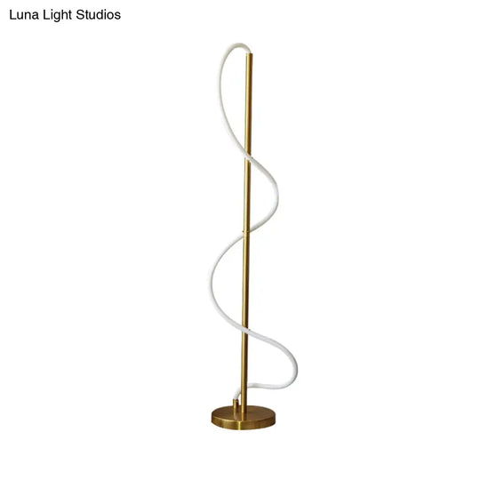 Metallic Gold Led Floor Lamp For Study Room - Modernist Spiral Line Reading Light