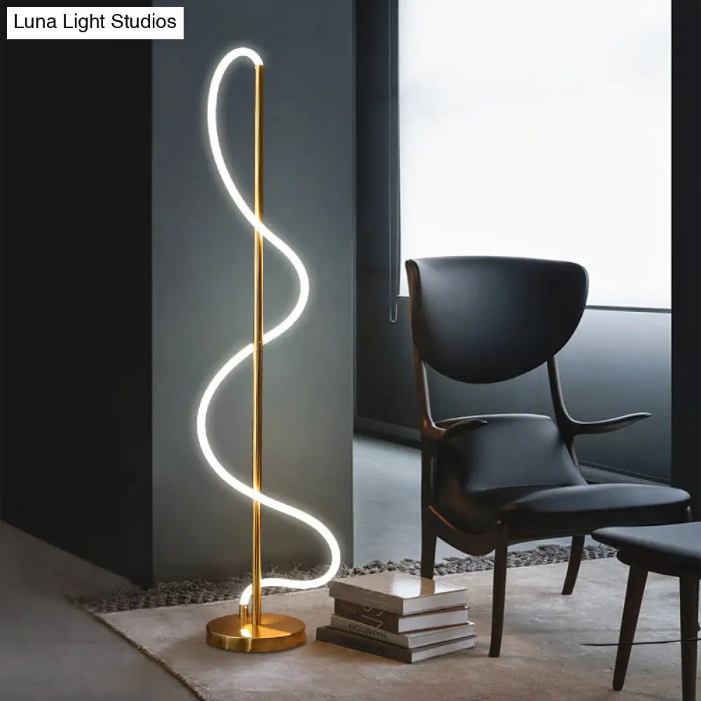 Metallic Gold Led Floor Lamp For Study Room - Modernist Spiral Line Reading Light