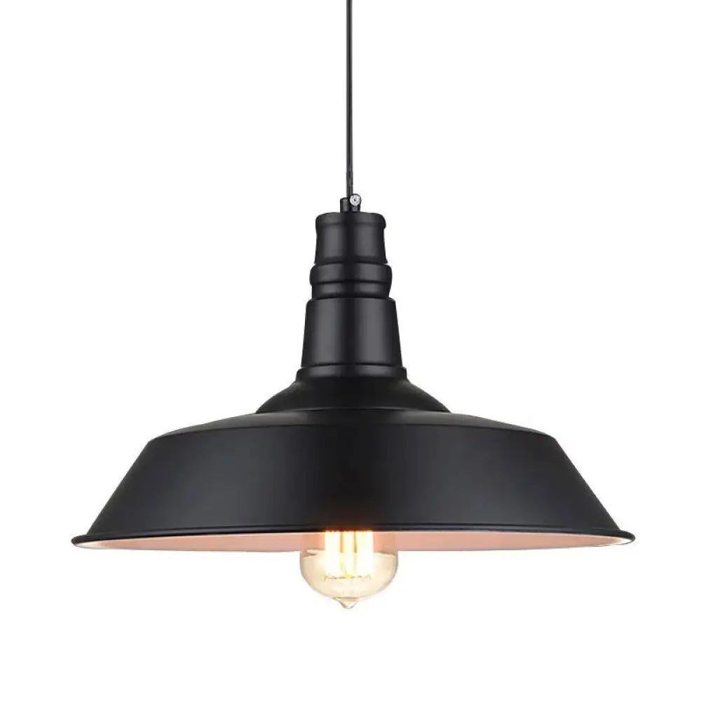 Metallic Hanging Light With 1 Bulb For Restaurant Pendant Fixture Black Outer & White Inner / 10’
