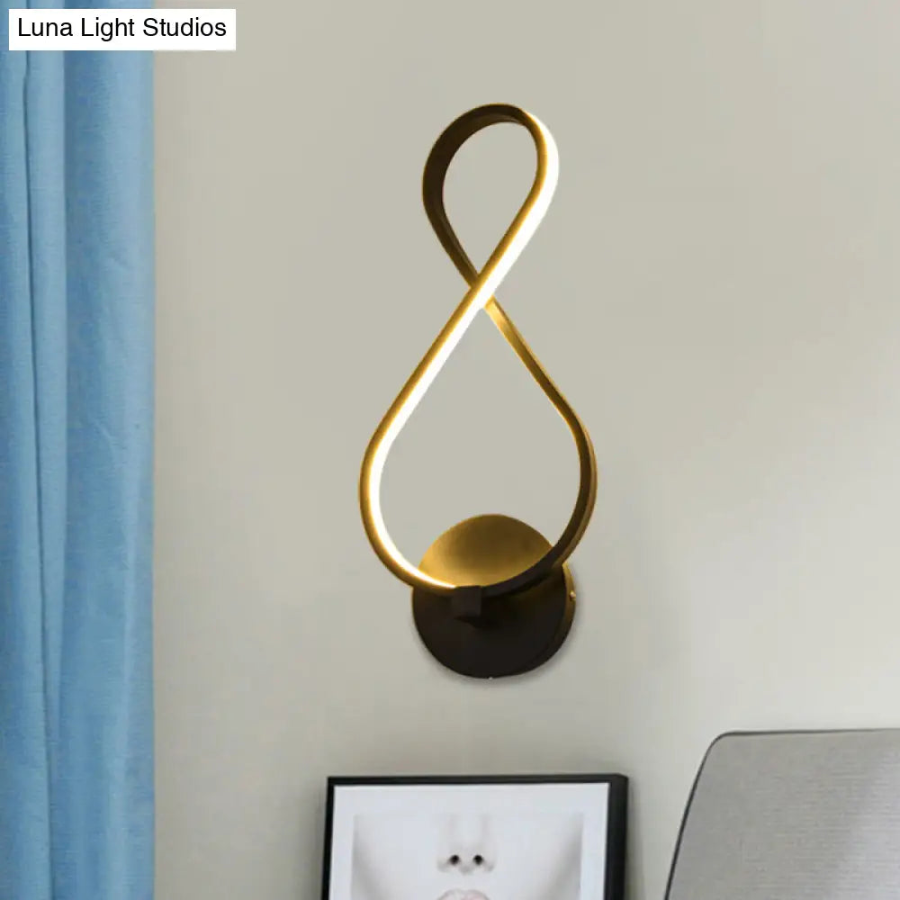 Metallic Hourglass/Music Note Led Wall Mount Light Fixture In Minimalist Black/White For Office -