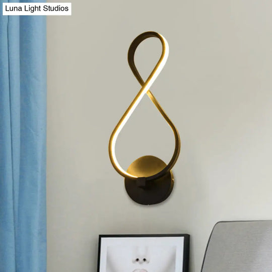 Metallic Hourglass/Music Note Led Wall Mount Light Fixture In Minimalist Black/White For Office -