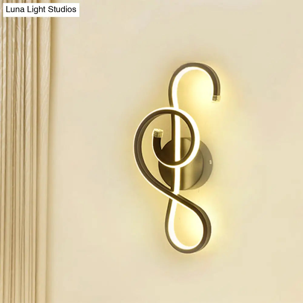 Metallic Hourglass/Music Note Led Wall Mount Light Fixture In Minimalist Black/White For Office -