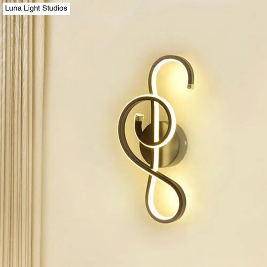 Metallic Hourglass/Music Note Led Wall Mount Light Fixture In Minimalist Black/White For Office -