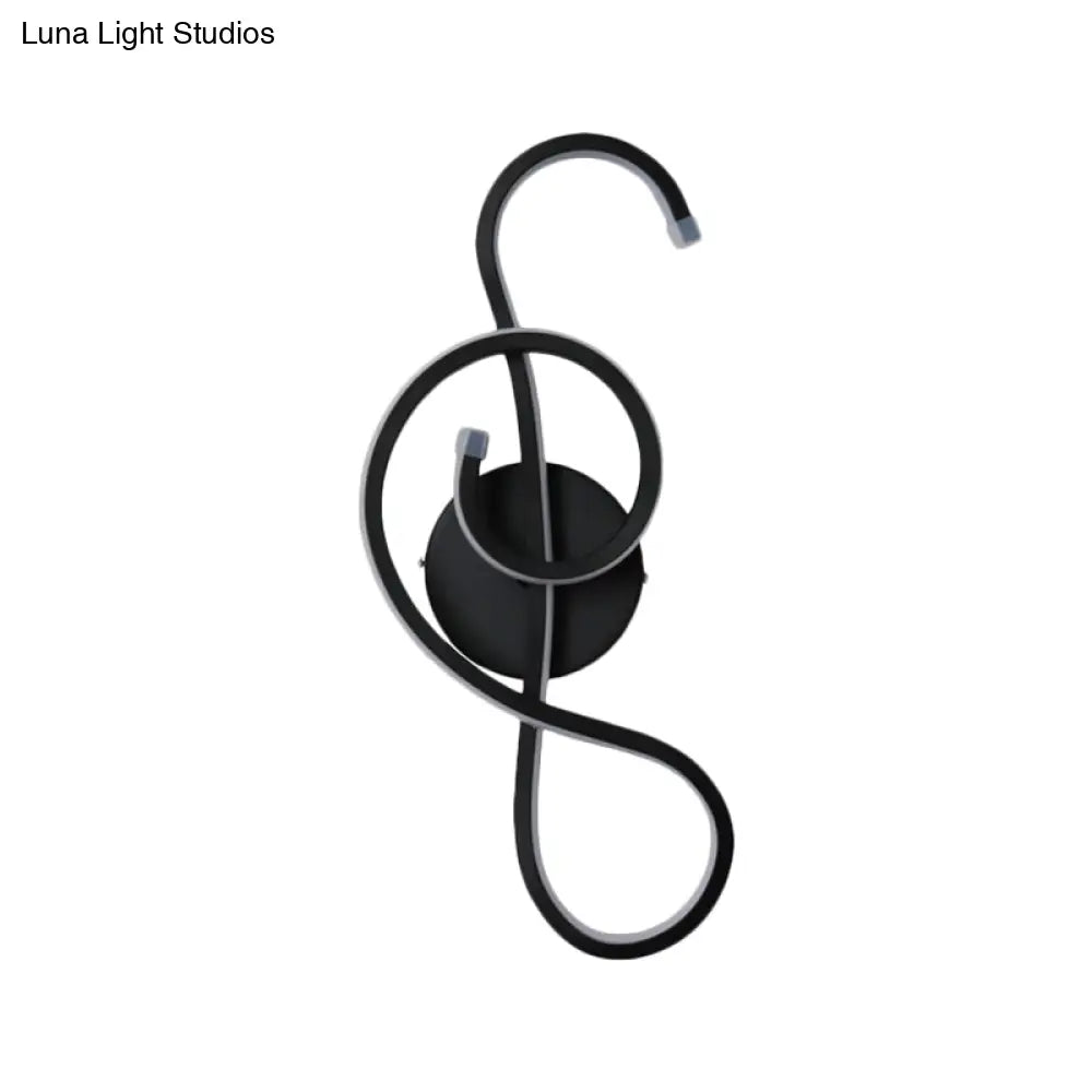 Metallic Hourglass/Music Note Led Wall Mount Light Fixture In Minimalist Black/White For Office -