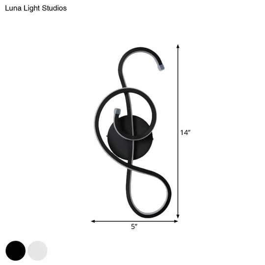 Metallic Hourglass/Music Note Led Wall Mount Light Fixture In Minimalist Black/White For Office -