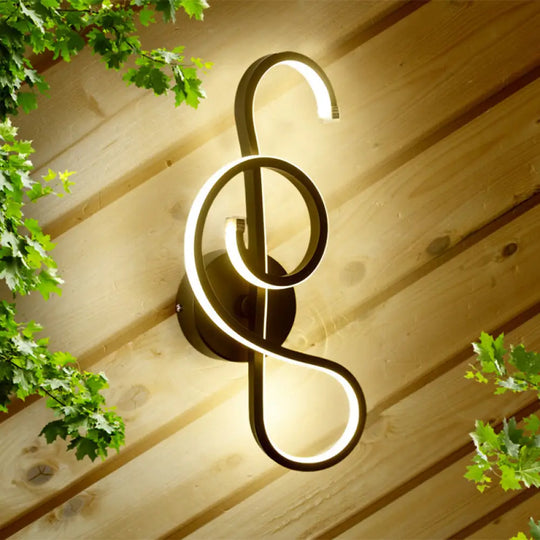 Metallic Hourglass/Music Note Led Wall Mount Light Fixture In Minimalist Black/White For Office -