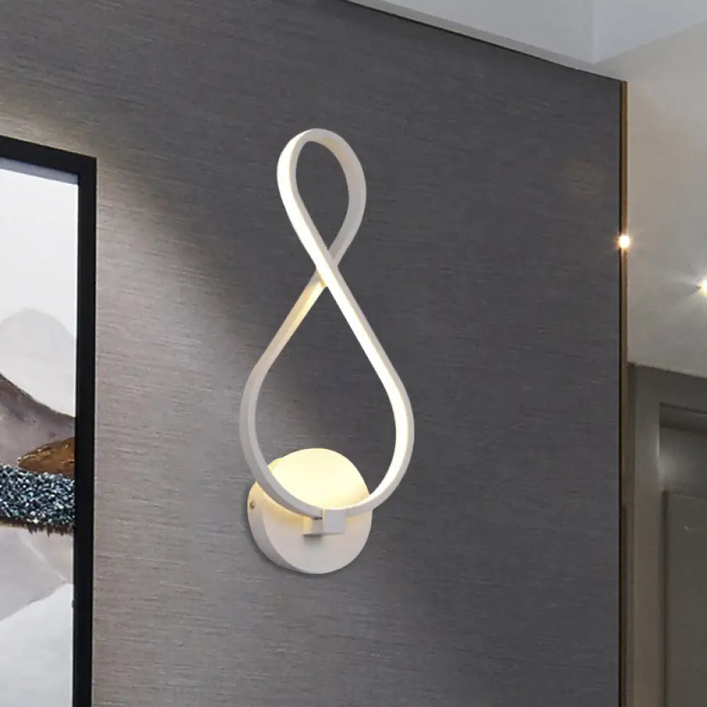 Metallic Hourglass/Music Note Led Wall Mount Light Fixture In Minimalist Black/White For Office -