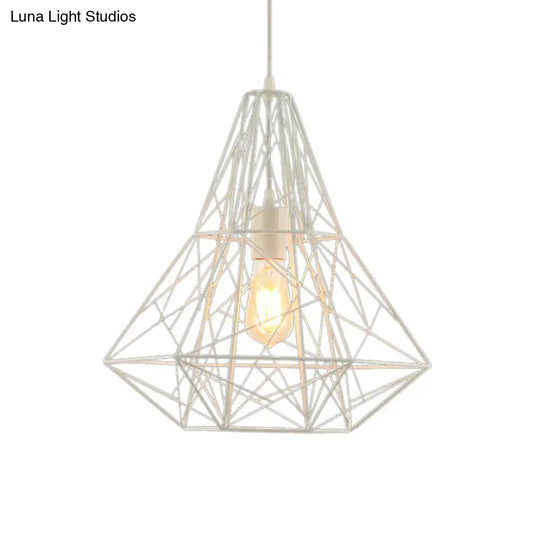 Cage Pendant Diamond Light - Industrial 1 Head Metallic Lamp In Black/White For Dining Room (16/19.5