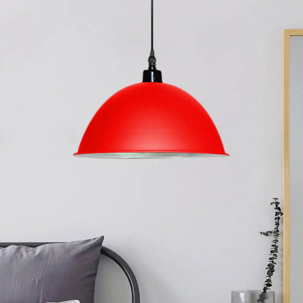 Metallic Industrial Ceiling Pendant Light - 1 Head Hanging Lamp With Dome Shade In Red/Yellow For