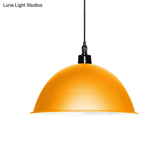 Metallic Industrial Pendant Light: Red/Yellow Dome Shade Hanging Lamp For Living Room Ceiling