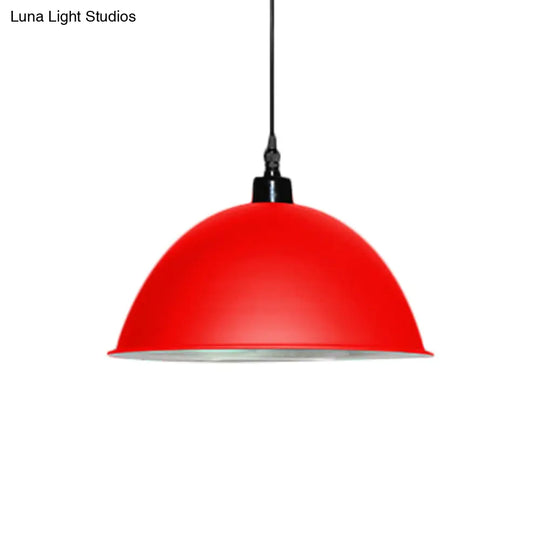 Metallic Industrial Pendant Light: Red/Yellow Dome Shade Hanging Lamp For Living Room Ceiling