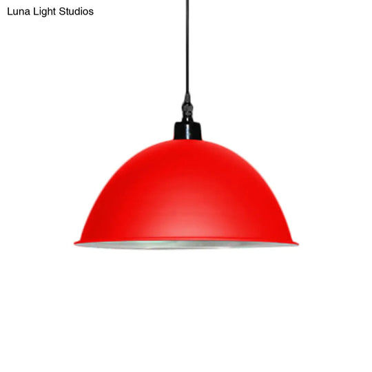 Metallic Industrial Ceiling Pendant Light - 1 Head Hanging Lamp With Dome Shade In Red/Yellow For