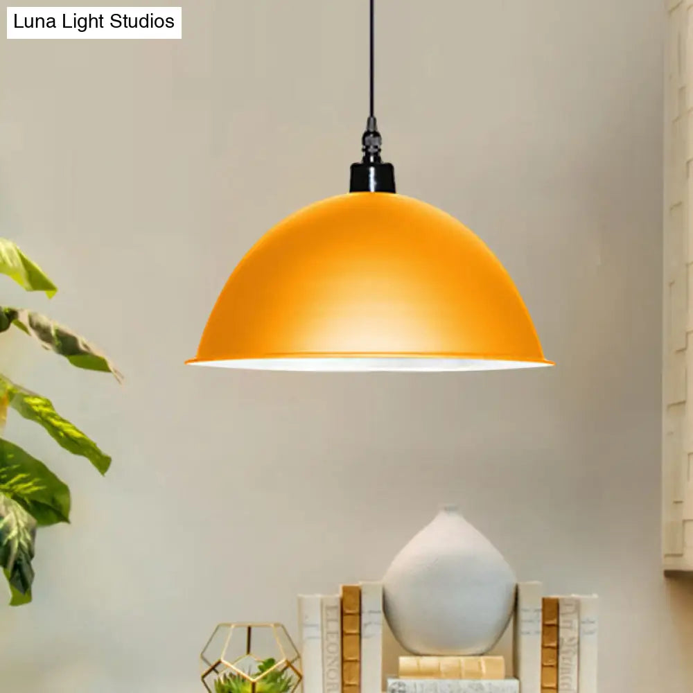 Metallic Industrial Pendant Light: Red/Yellow Dome Shade Hanging Lamp For Living Room Ceiling