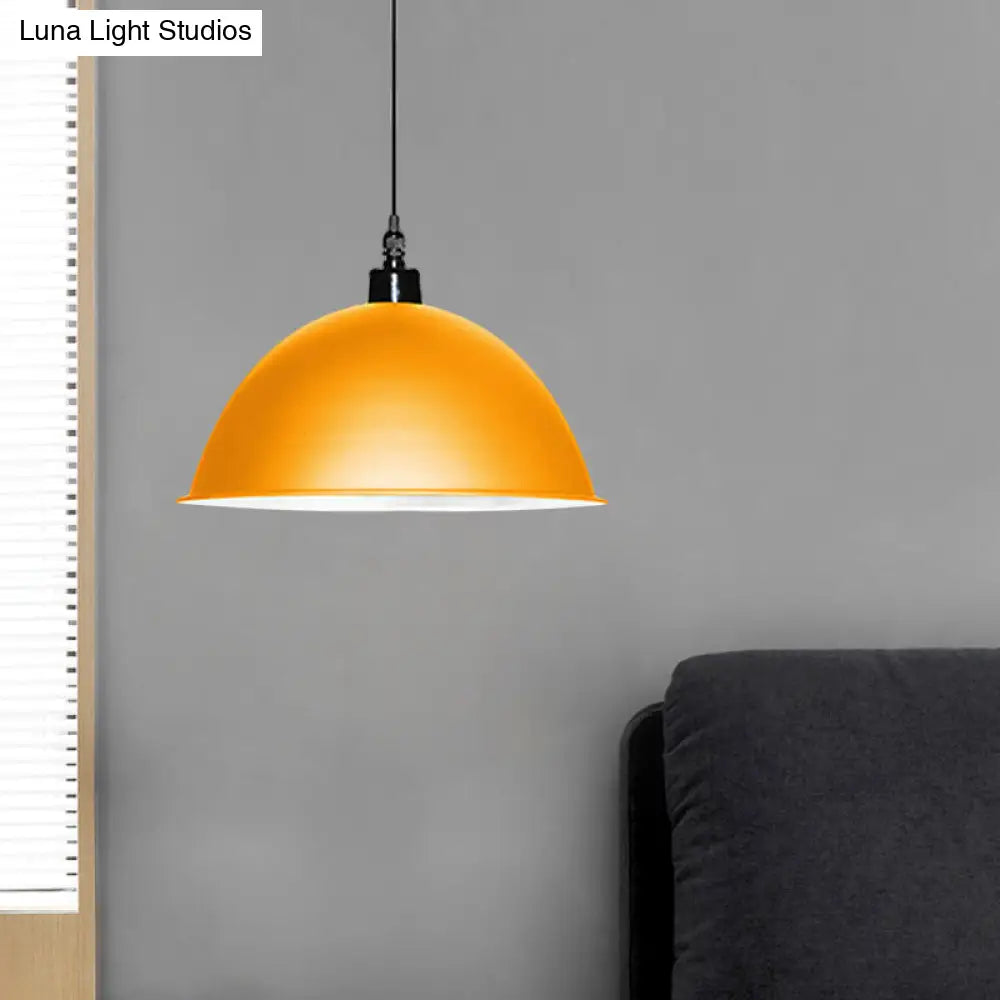 Metallic Industrial Pendant Light: Red/Yellow Dome Shade Hanging Lamp For Living Room Ceiling