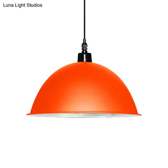 Metallic Industrial Ceiling Pendant Light - 1 Head Hanging Lamp With Dome Shade In Red/Yellow For