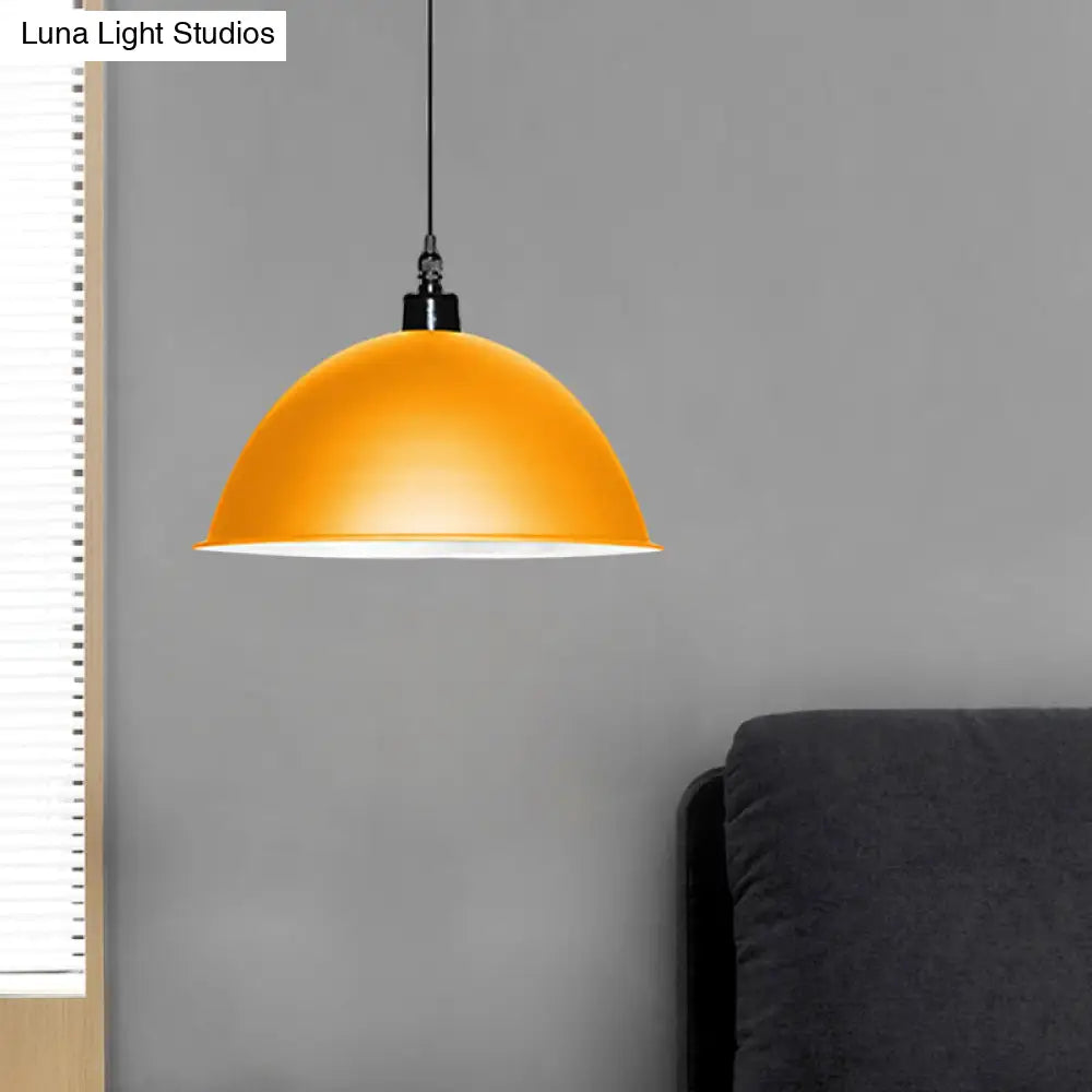 Metallic Industrial Ceiling Pendant Light - 1 Head Hanging Lamp With Dome Shade In Red/Yellow For