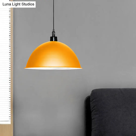 Metallic Industrial Ceiling Pendant Light - 1 Head Hanging Lamp With Dome Shade In Red/Yellow For