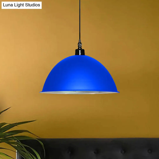 Metallic Industrial Ceiling Pendant Light - 1 Head Hanging Lamp With Dome Shade In Red/Yellow For