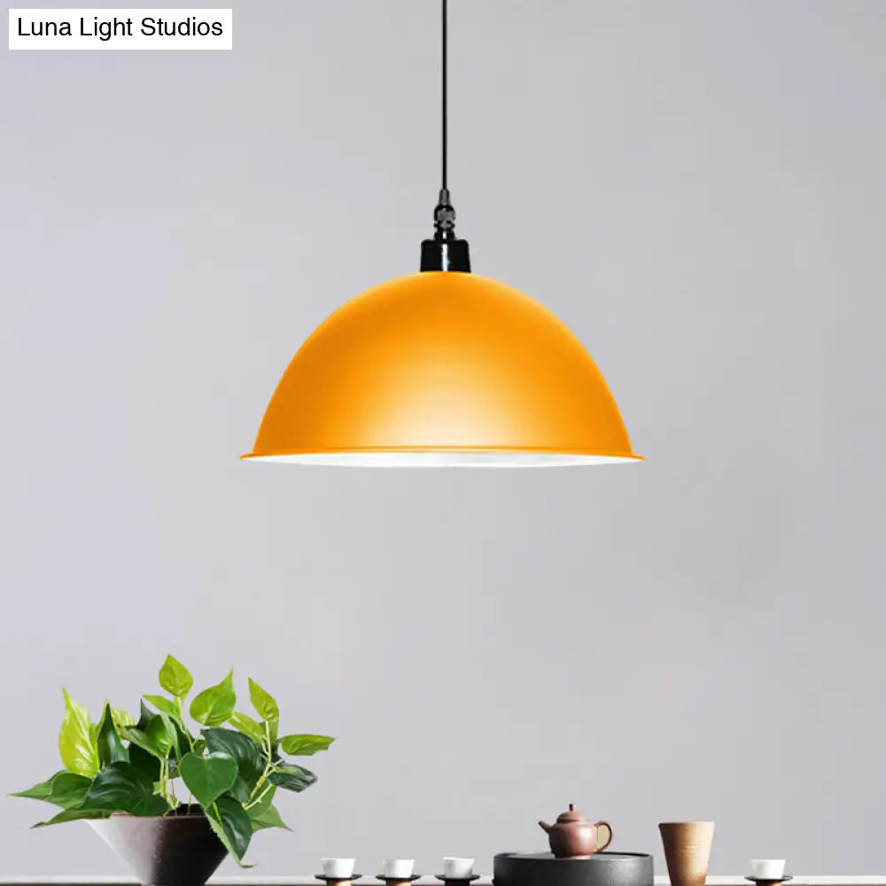 Metallic Industrial Pendant Light: Red/Yellow Dome Shade Hanging Lamp For Living Room Ceiling Yellow