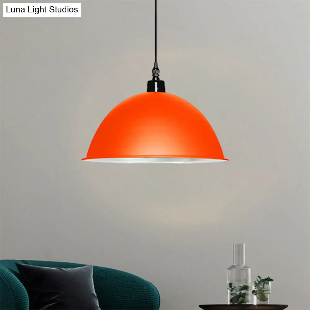 Metallic Industrial Pendant Light: Red/Yellow Dome Shade Hanging Lamp For Living Room Ceiling