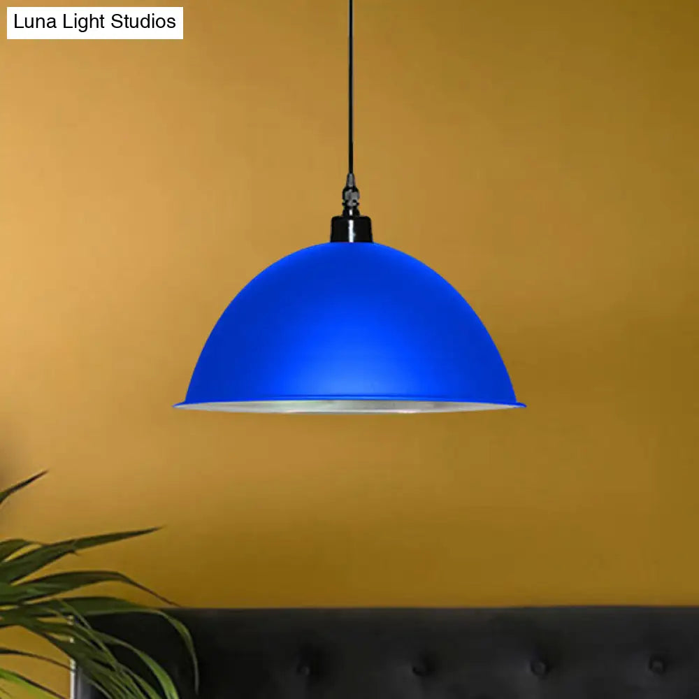 Metallic Industrial Pendant Light: Red/Yellow Dome Shade Hanging Lamp For Living Room Ceiling