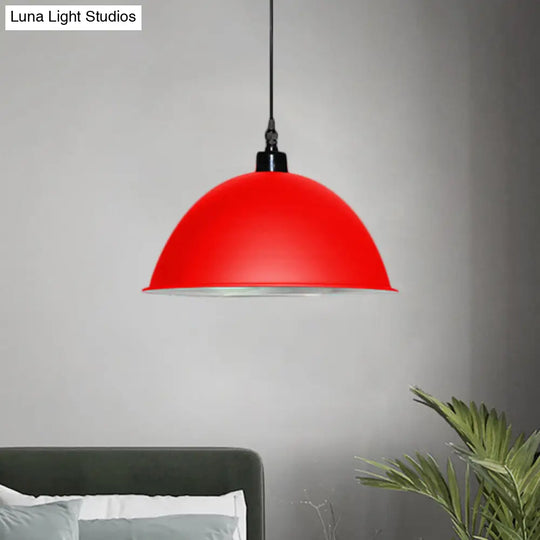 Metallic Industrial Pendant Light: Red/Yellow Dome Shade Hanging Lamp For Living Room Ceiling