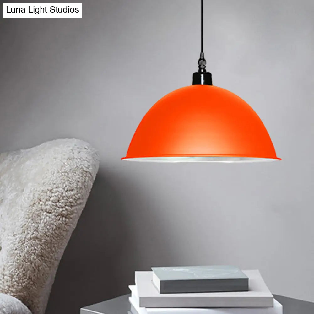 Metallic Industrial Ceiling Pendant Light - 1 Head Hanging Lamp With Dome Shade In Red/Yellow For