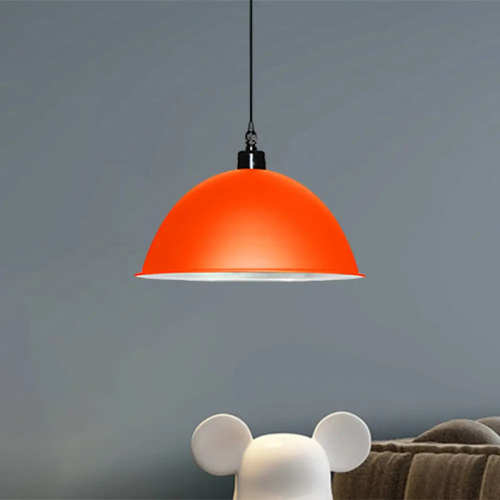 Metallic Industrial Ceiling Pendant Light - 1 Head Hanging Lamp With Dome Shade In Red/Yellow For