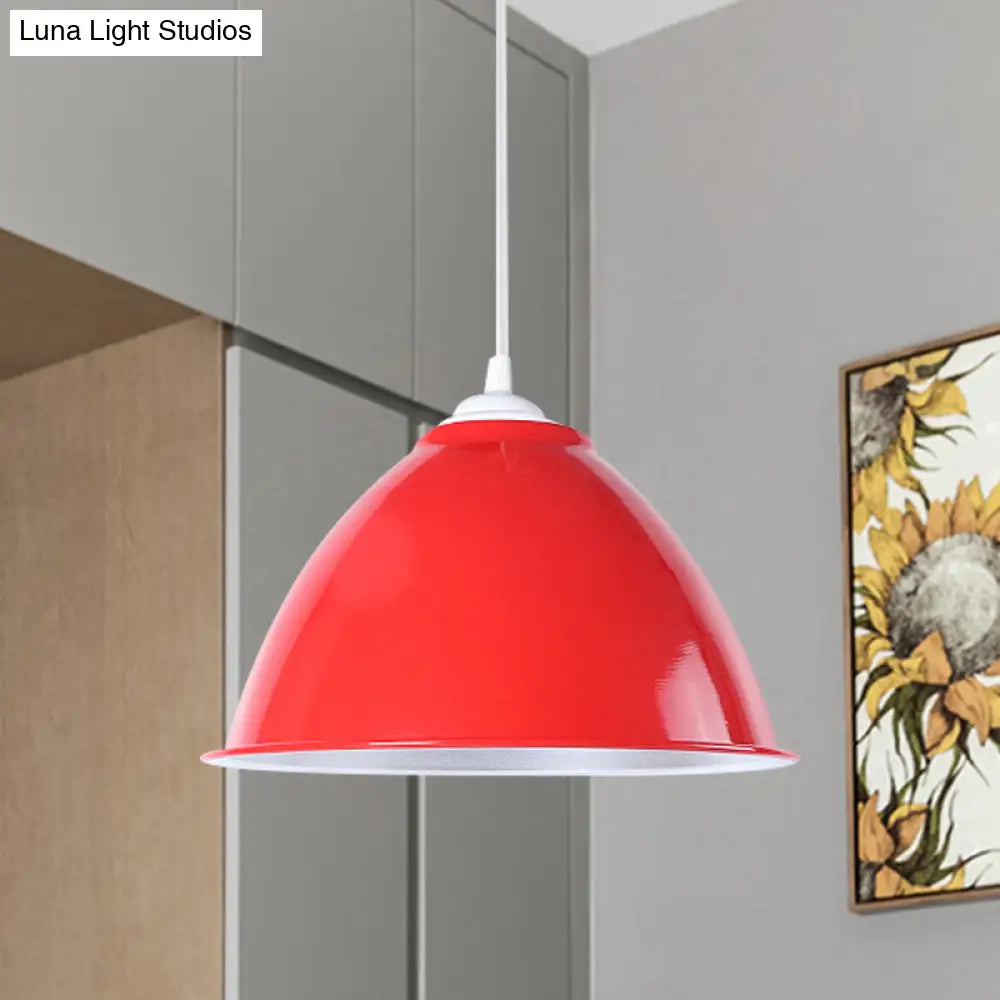 Metallic Domed Hanging Ceiling Light - Industrial Pendant Lamp With Adjustable Cord In