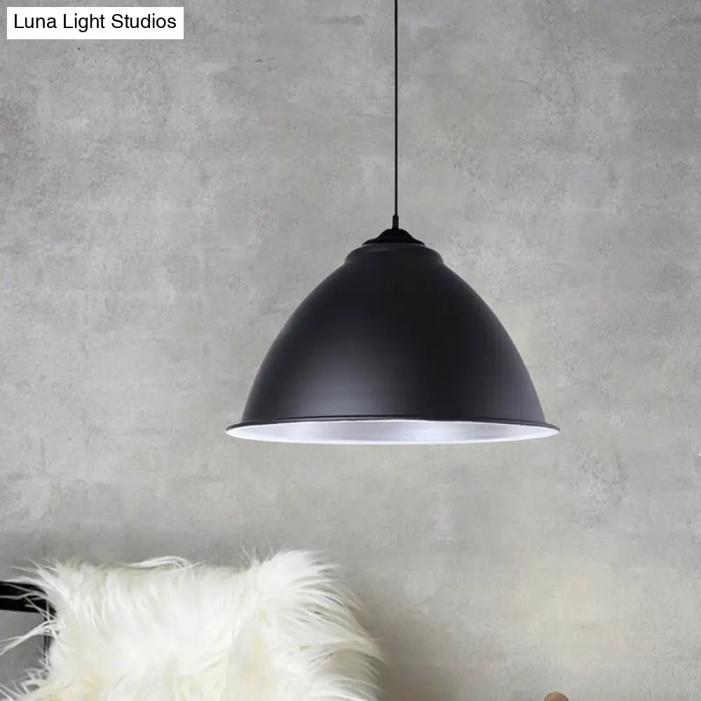 Metallic Domed Hanging Ceiling Light - Industrial Pendant Lamp With Adjustable Cord In