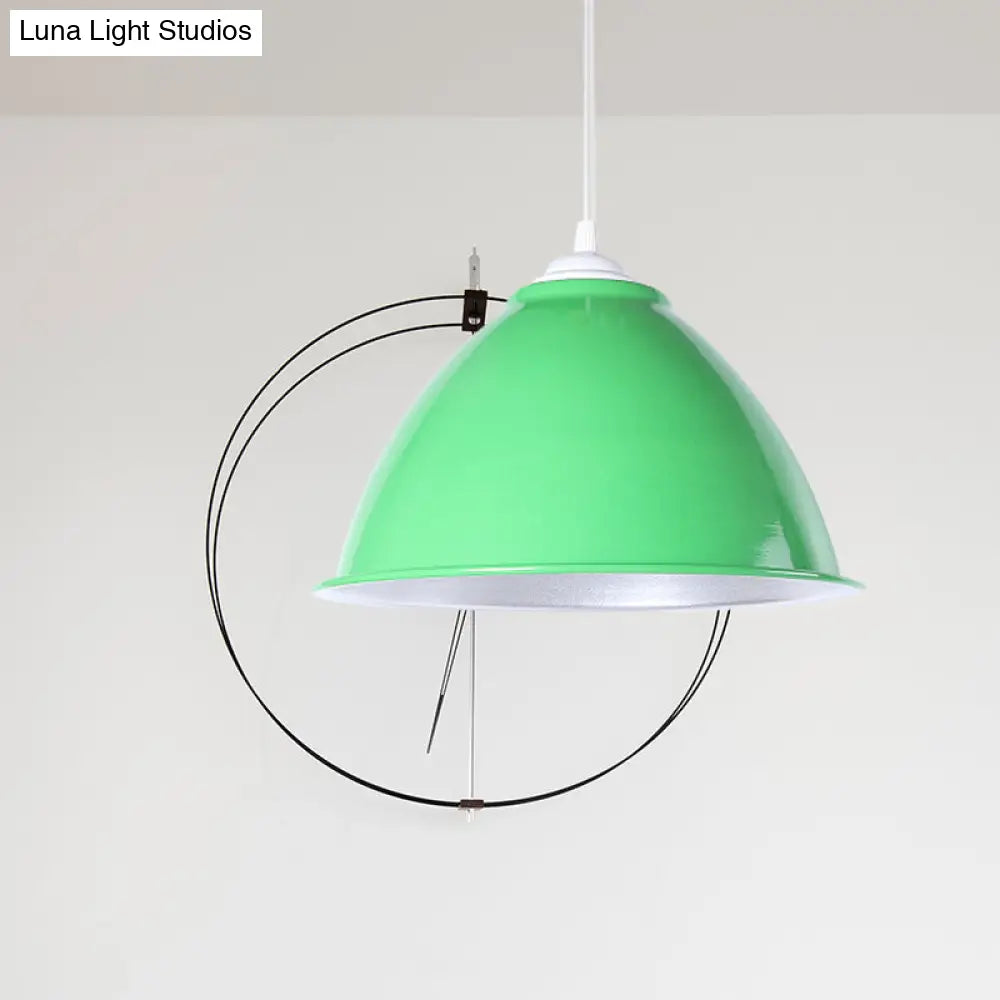 Metallic Domed Hanging Ceiling Light - Industrial Pendant Lamp With Adjustable Cord In