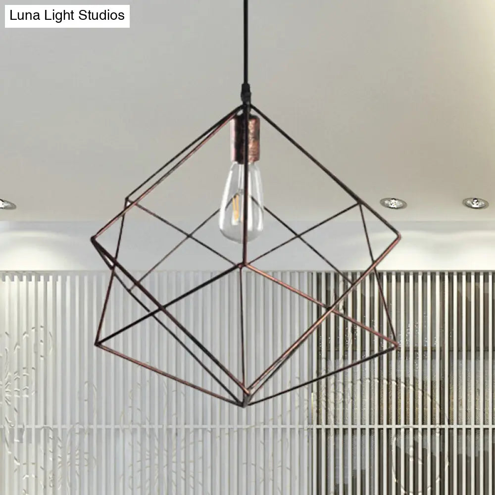 Industrial Pendant Lamp - Metallic 1-Head Ceiling Light In Dark Rust/Aged Silver For Restaurants