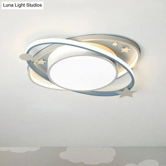 Metallic Kids Led Flush Mount Ceiling Light With Ellipse Shape Decorative Star - Bedroom Lighting