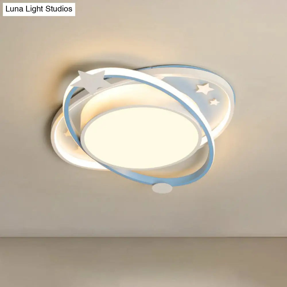 Metallic Kids Led Flush Mount Ceiling Light With Ellipse Shape Decorative Star - Bedroom Lighting