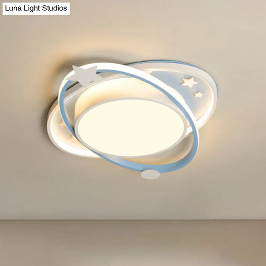 Metallic Kids Led Flush Mount Ceiling Light With Ellipse Shape Decorative Star - Bedroom Lighting