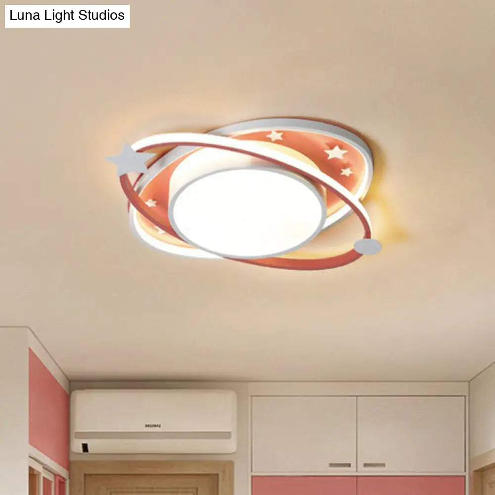 Metallic Kids Led Flush Mount Ceiling Light With Ellipse Shape Decorative Star - Bedroom Lighting