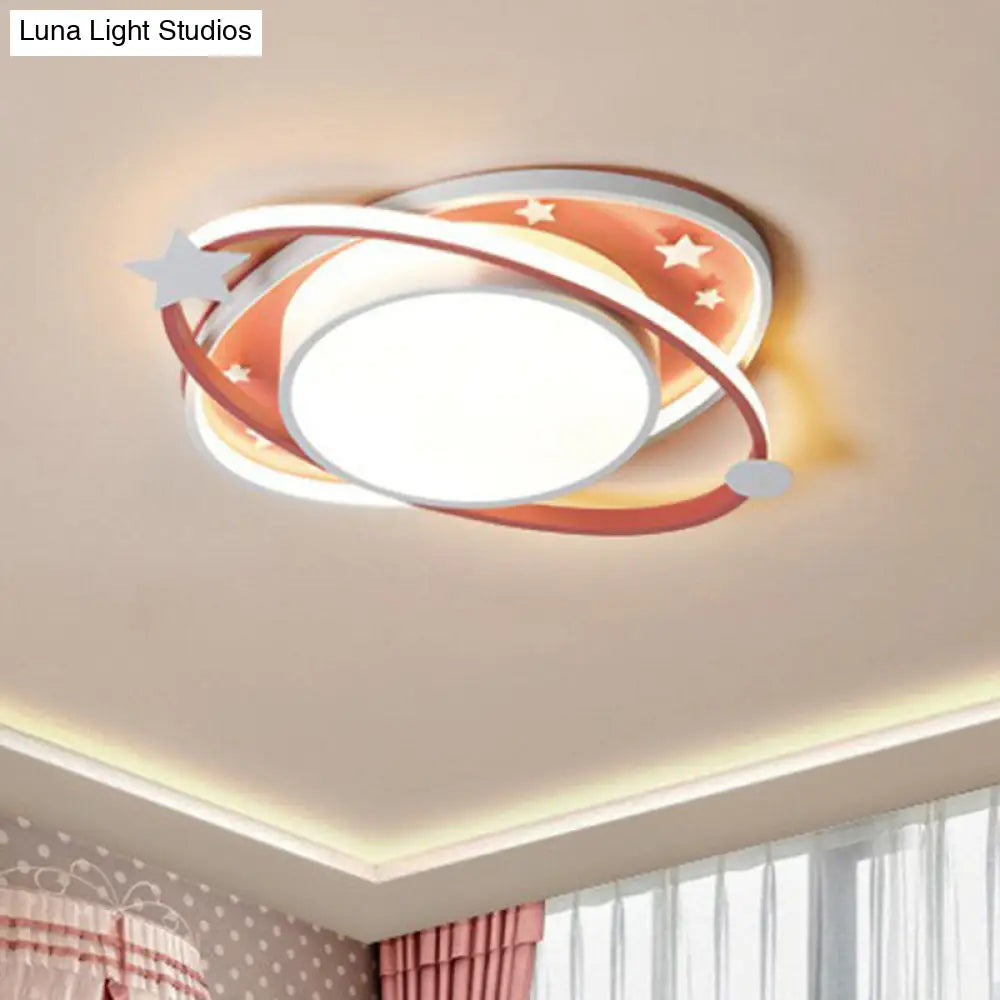 Metallic Kids Led Flush Mount Ceiling Light With Ellipse Shape Decorative Star - Bedroom Lighting